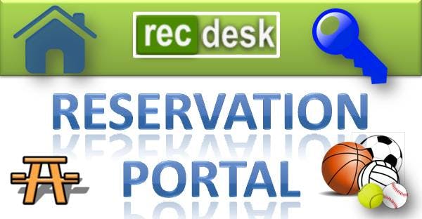 The image features a "Reservation Portal" for recreational activities, showing icons for a picnic table, sports, and a key.