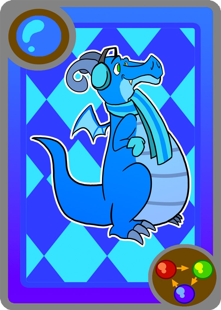 blue dragon wearing earmuffs on a card