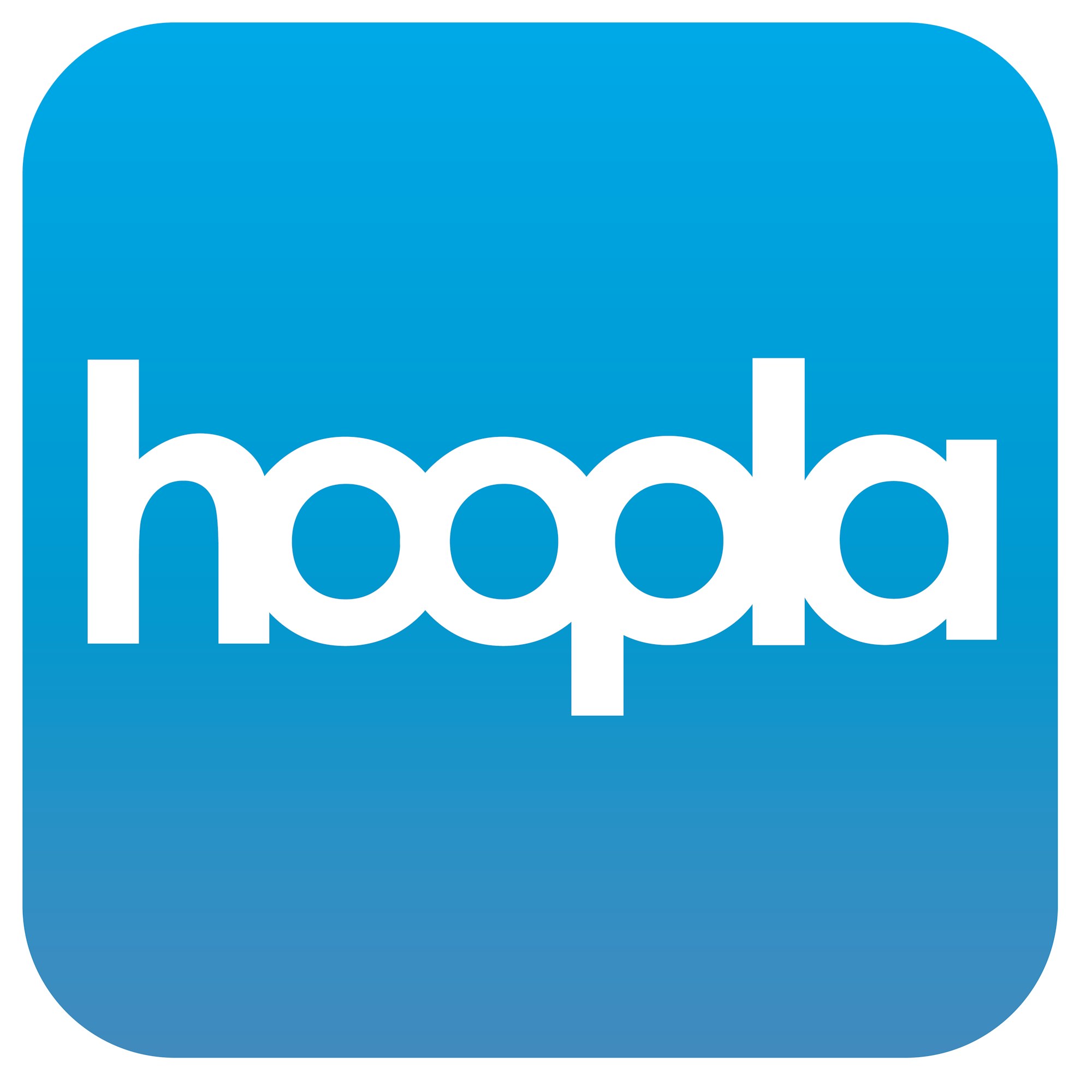 Blue background with hoopla logo in white