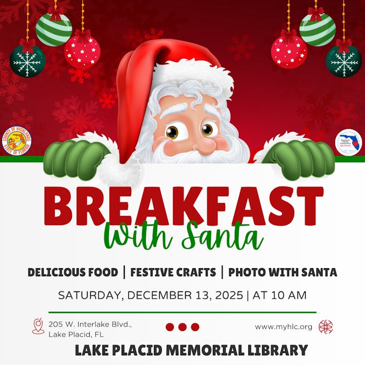 Join us for Breakfast with Santa on December 13, 2025, at Lake Placid Memorial Library. Enjoy food, crafts, and photos!