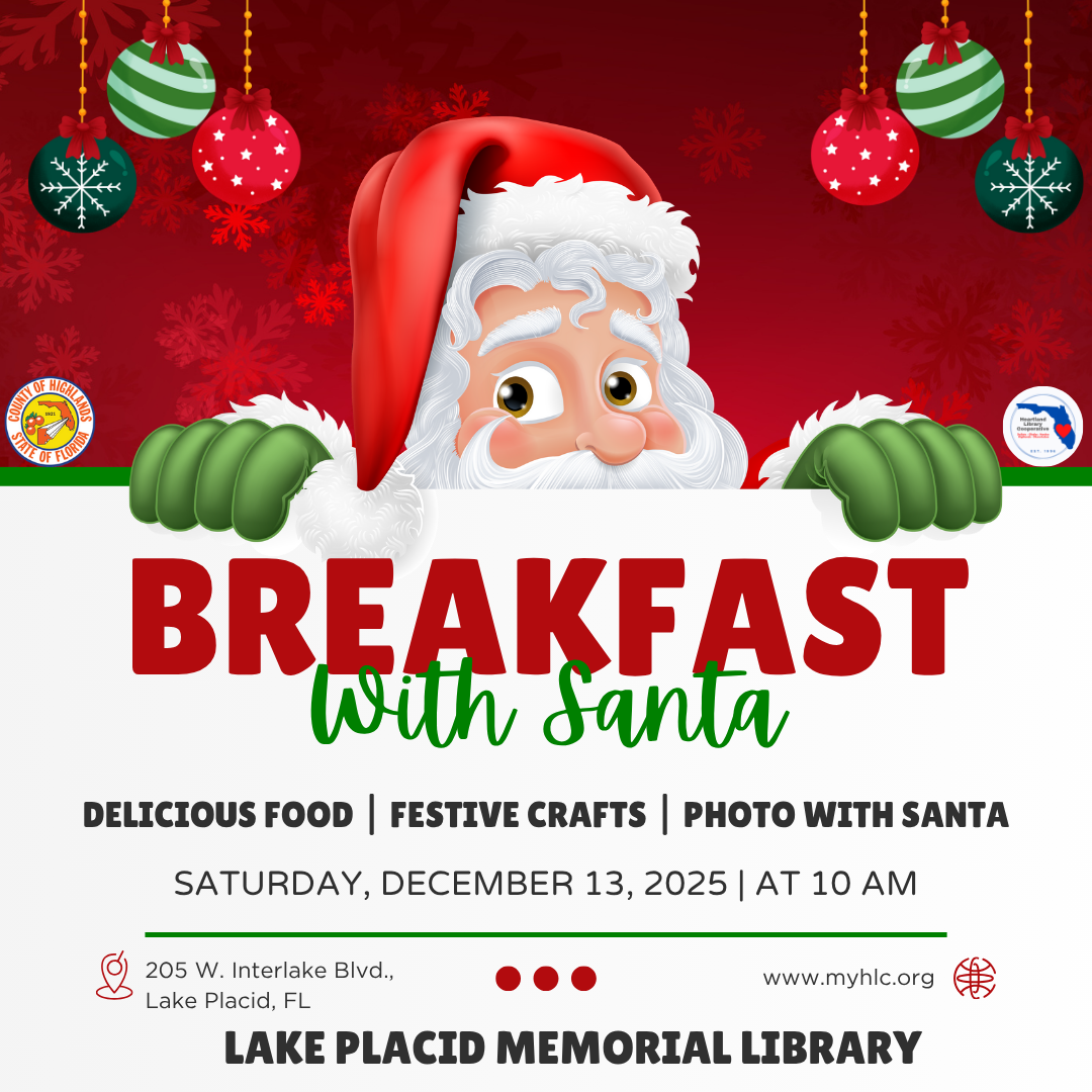 Join us for Breakfast with Santa on December 13, 2025, at Lake Placid Memorial Library. Enjoy food, crafts, and photos!