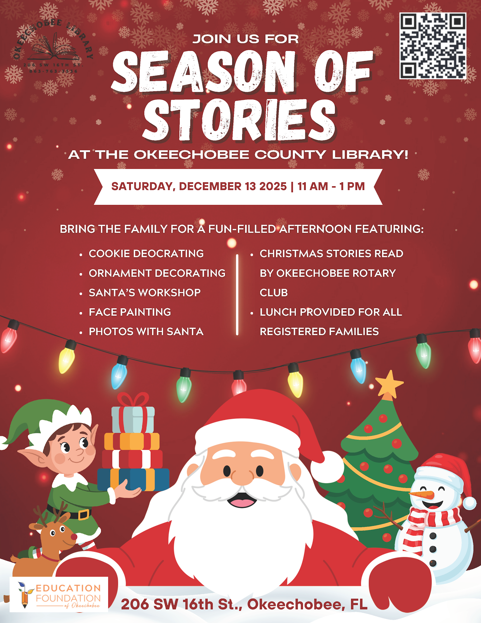 Join the Okeechobee County Library on Dec 13, 2025, for a family-friendly "Season of Stories" event with fun activities!