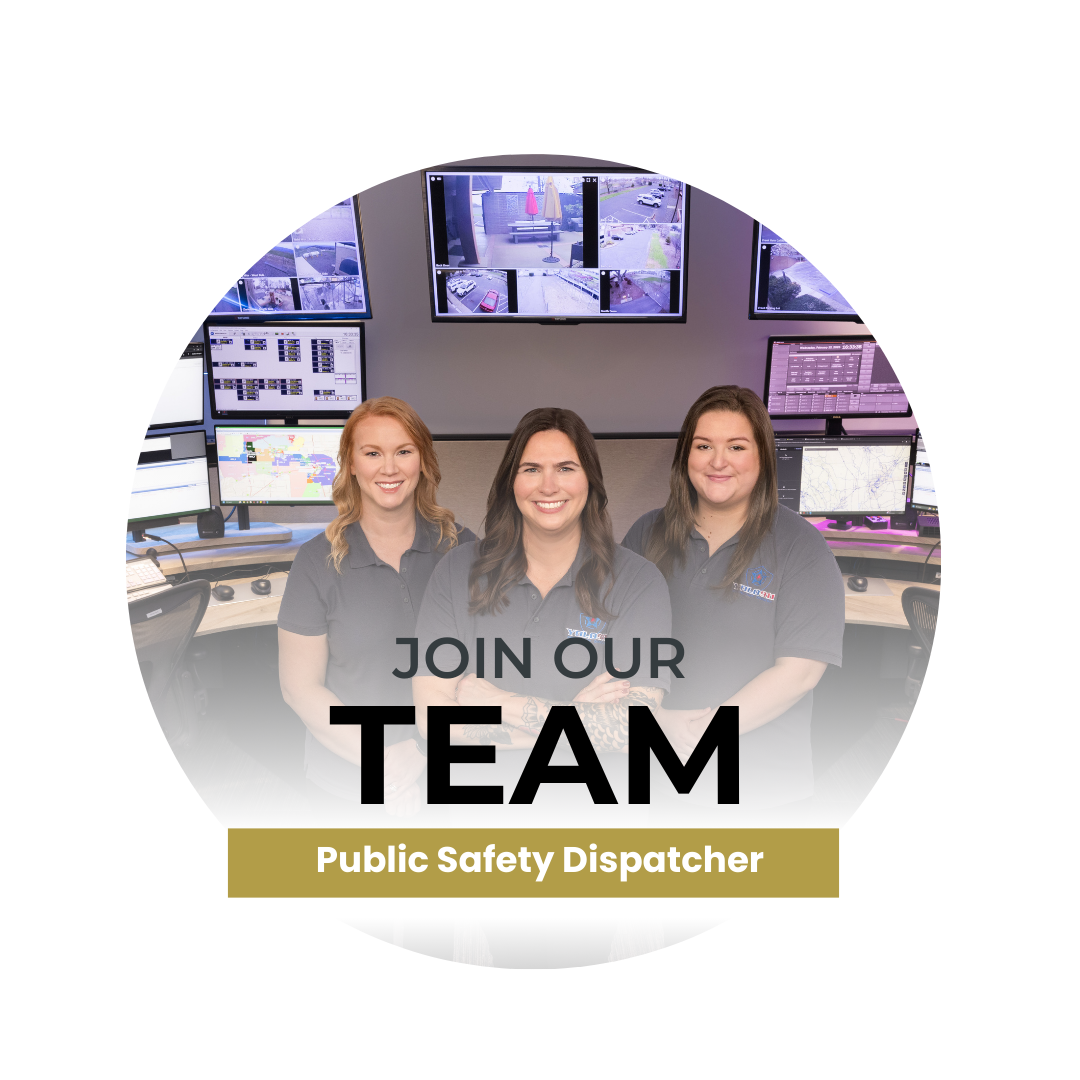 Image promotes recruiting for public safety dispatchers, featuring three women in uniforms, with monitors in the background.