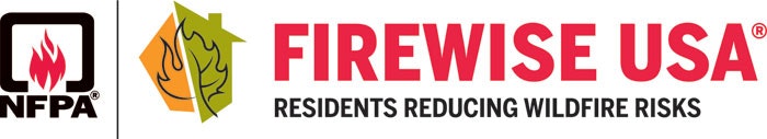 Logos of NFPA and Firewise USA with a tagline regarding reducing wildfire risks.