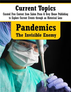 A person in protective gear using a pipette, with text: "Current Topics - Pandemics: The Invisible Enemy."