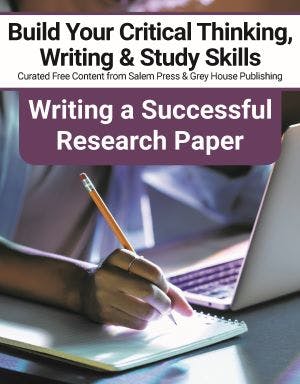 Book cover: "Writing a Successful Research Paper" about critical thinking, writing, and study skills. Curated by Salem Press & Grey House.
