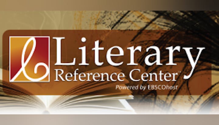 An online resource logo for "Literary Reference Center," featuring an open book and abstract design, powered by EBSCOhost.