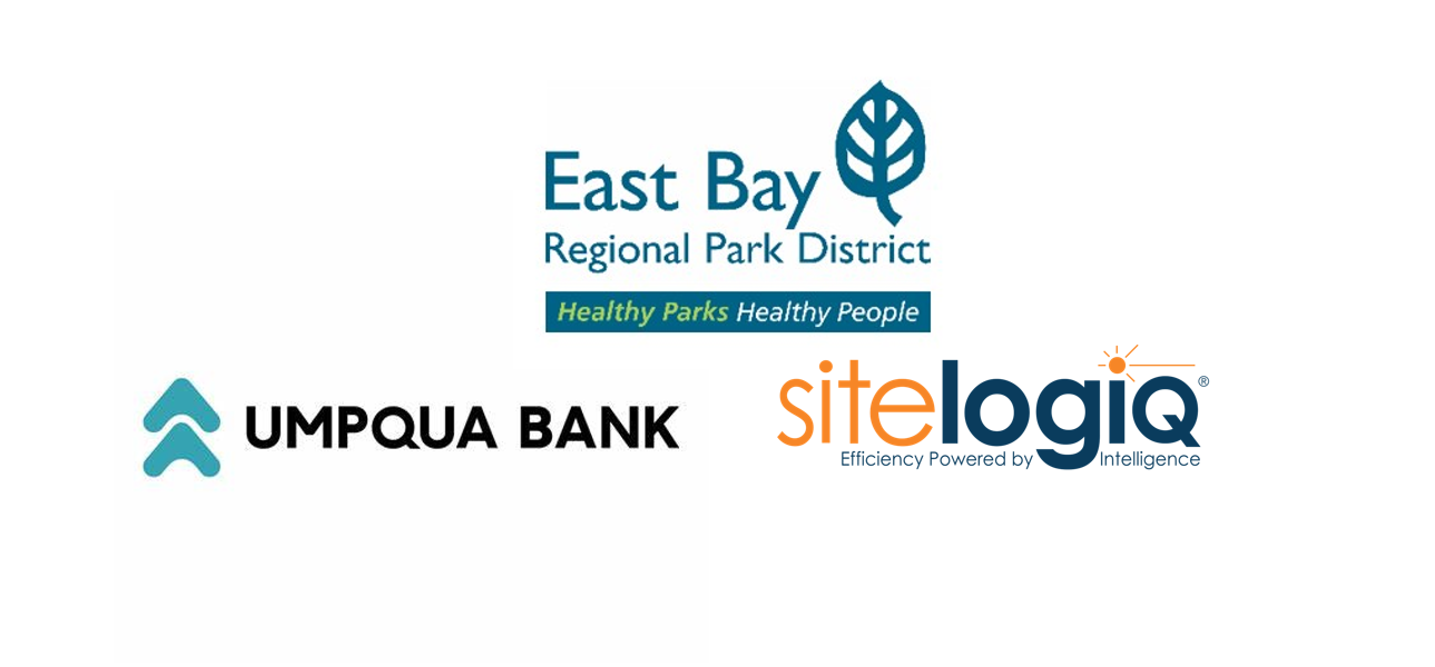 Logos of four different entities: East Bay Regional Park District, Umpqua Bank, and sitelogIQ.