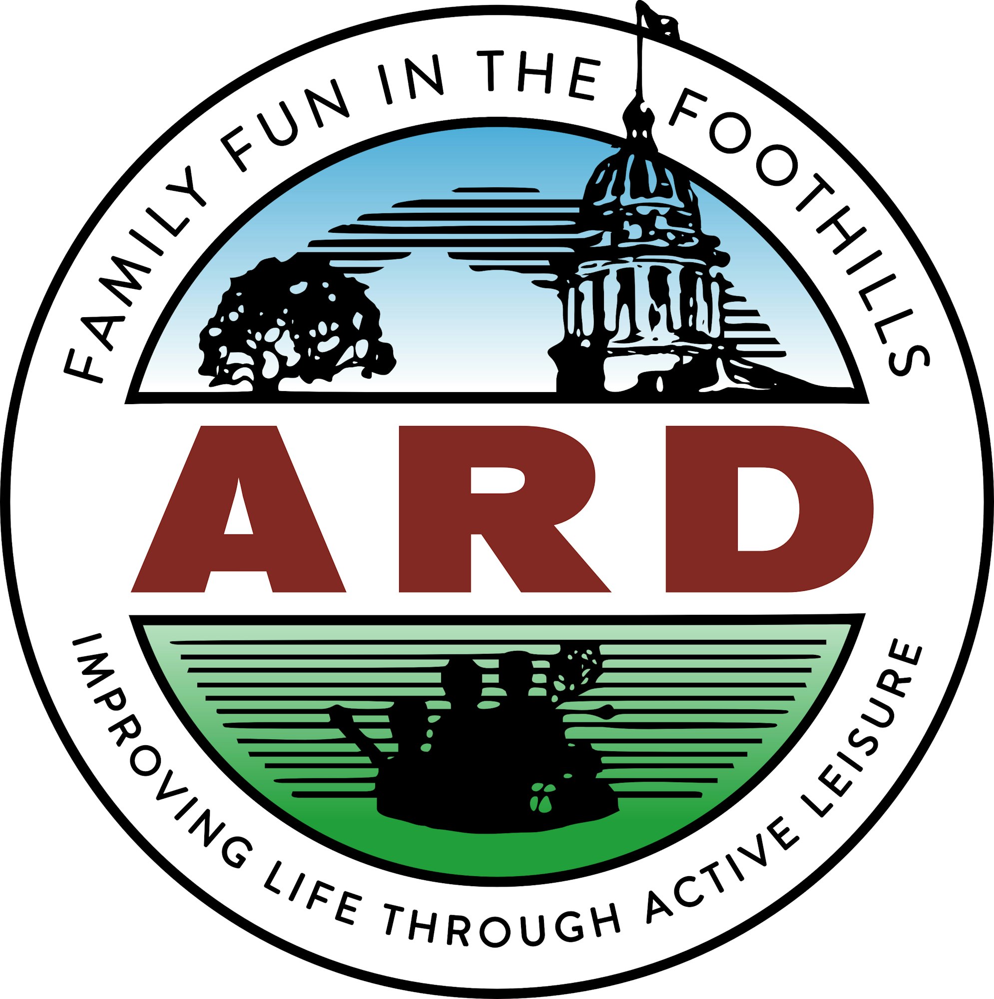 The image features a logo with "ARD" in bold, promoting family fun and active leisure in the foothills.