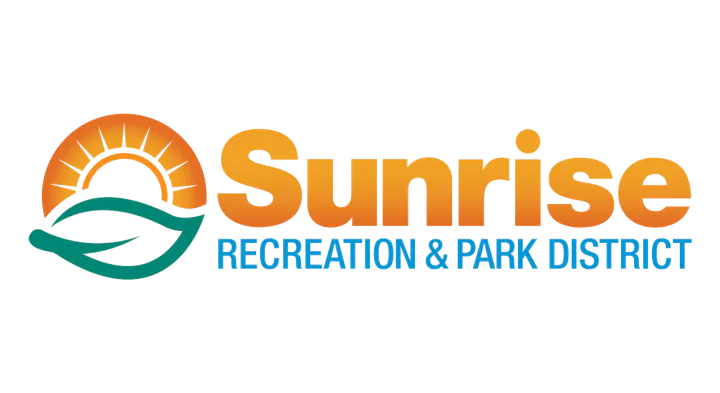 The image features the logo for "Sunrise Recreation & Park District," showcasing a sun and a leaf design.