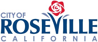 The image features the logo for the City of Roseville, California, with a rose design and the city's name prominently displayed.