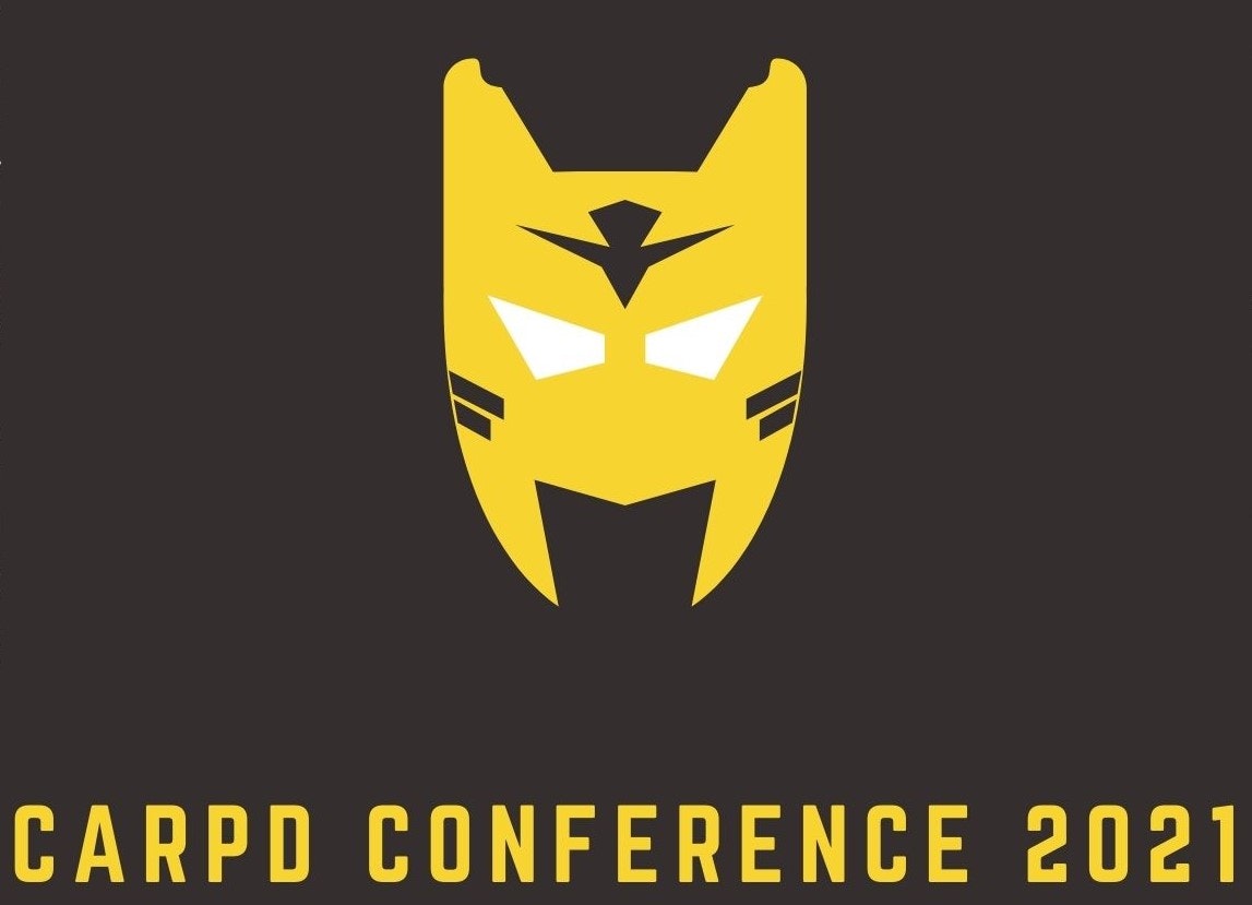 CARPD Conference 2021 Flyer with yellow and black superhero mask