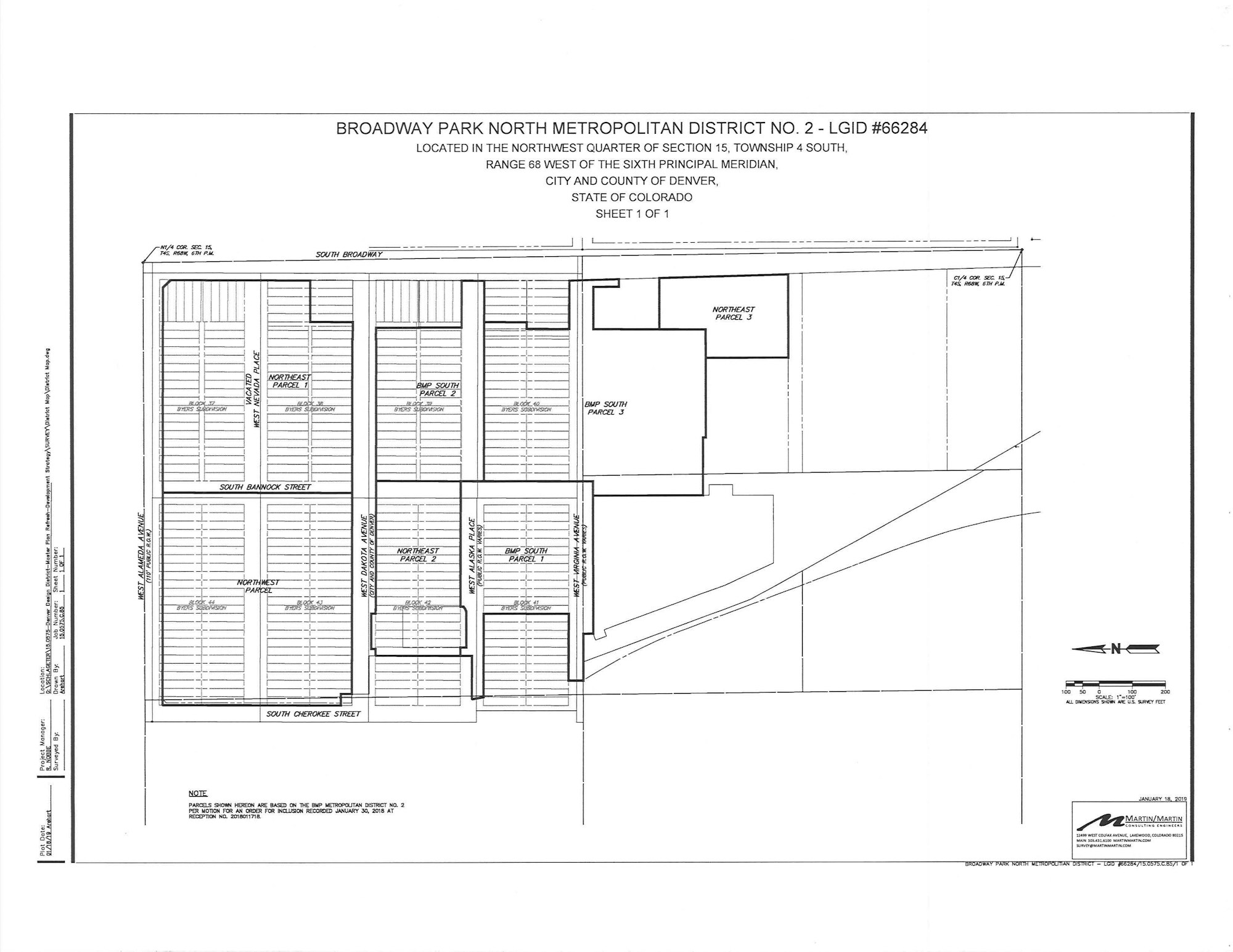 Map of the District located in the northwest quarter of section 15, township 4 south, range 68 west of the sixth principal meridian in the City and County of Denver, Colorado