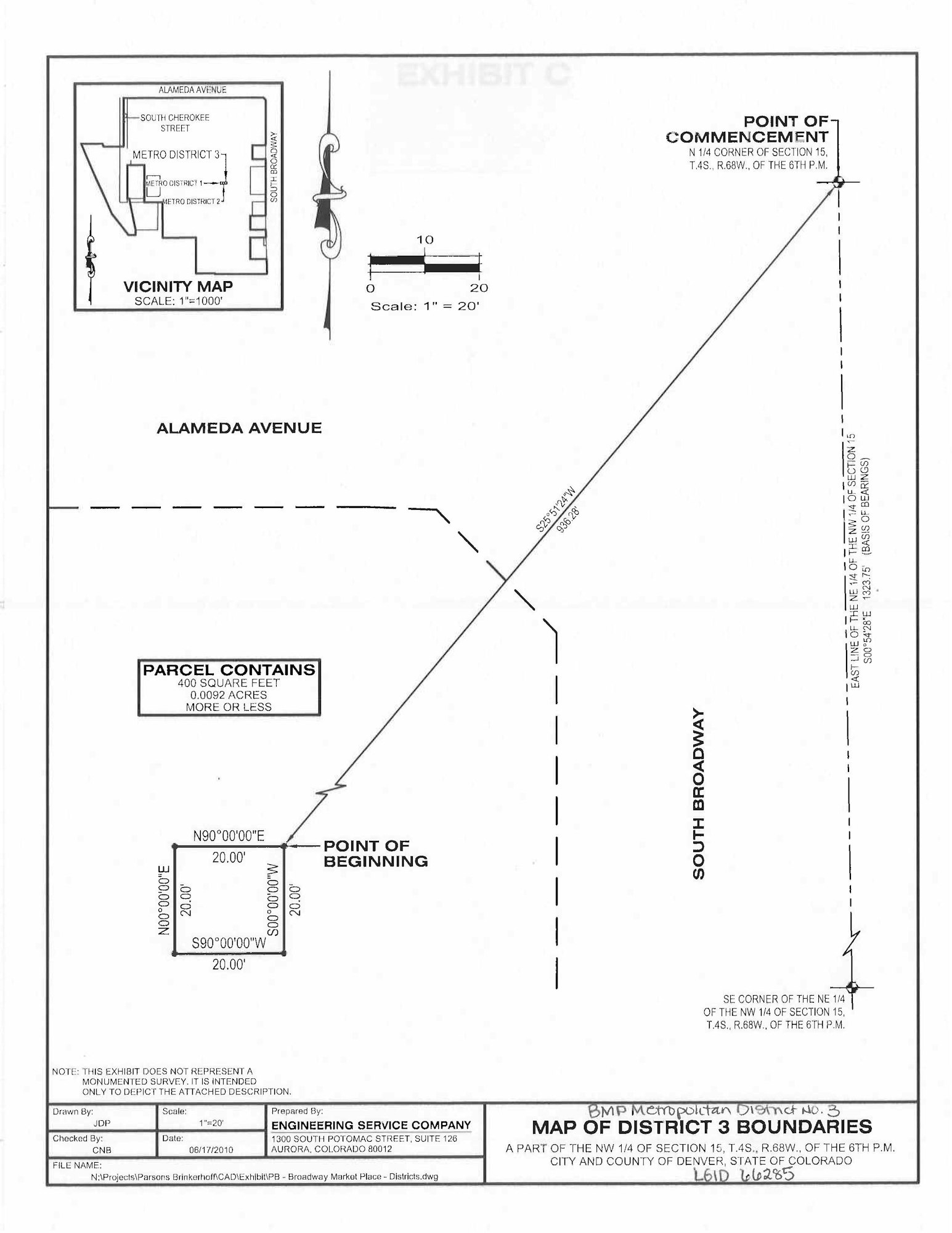 Map of the District, generally located south of Alameda Avenue and west of South Broadway in the City and County of Denver, Colorado