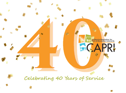 40th anniversary celebration for the California Association for Park & Recreation Indemnity (CAPRI), with confetti background.
