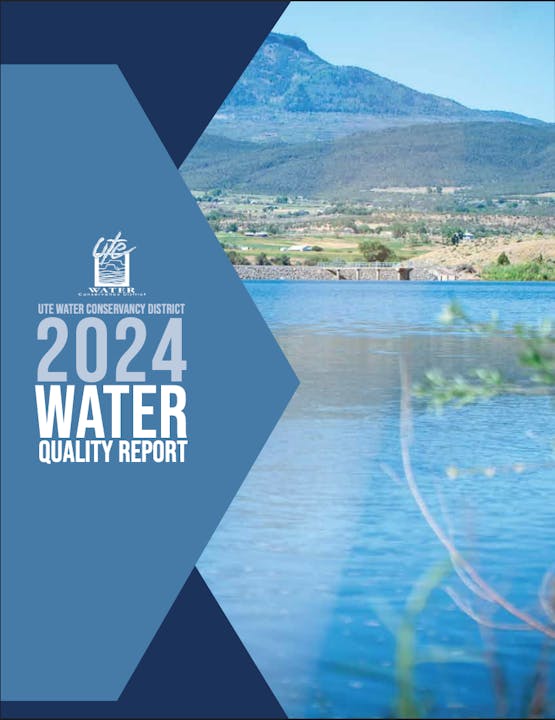Cover of the "Ute Water Conservancy District 2024 Water Quality Report" with a mountain and water body image.
