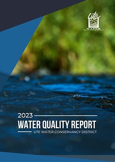 2023 Water Quality Report cover with water imagery and text for Ute Water Conservancy District.