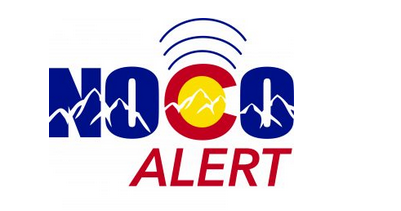 A logo with mountains, "NOCO" in blue letters, a red handshake, and "ALERT" below with a signal icon above.