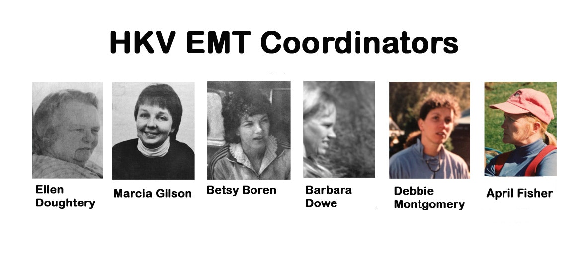 A collage of six individuals identified as HKV EMT coordinators, each with their name displayed below their photo.