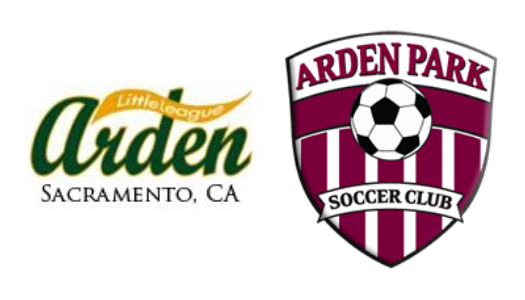 The image features two logos: one for Arden Little League in Sacramento, CA, and the other for Arden Park Soccer Club.