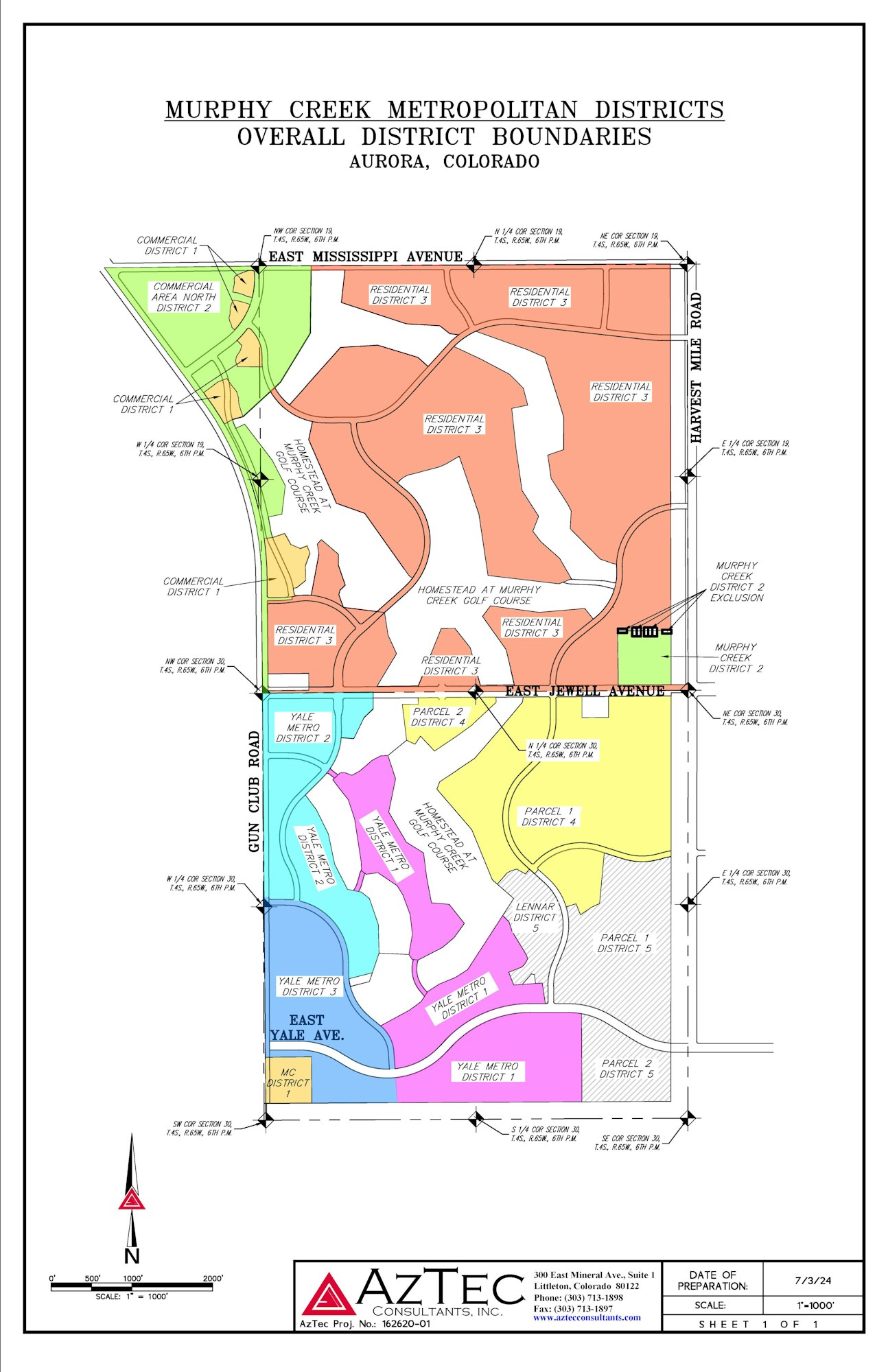 District map of Murphy Creek Metropolitan in Aurora, Colorado, generally located south of East Jewell Avenue and west of Gun Club Road