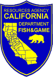 The image features a badge for California's Department of Fish and Game, highlighting wildlife conservation efforts.