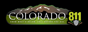 Colorado 811 logo with mountains, shovel, and text: "Know what's below. Call before you dig."