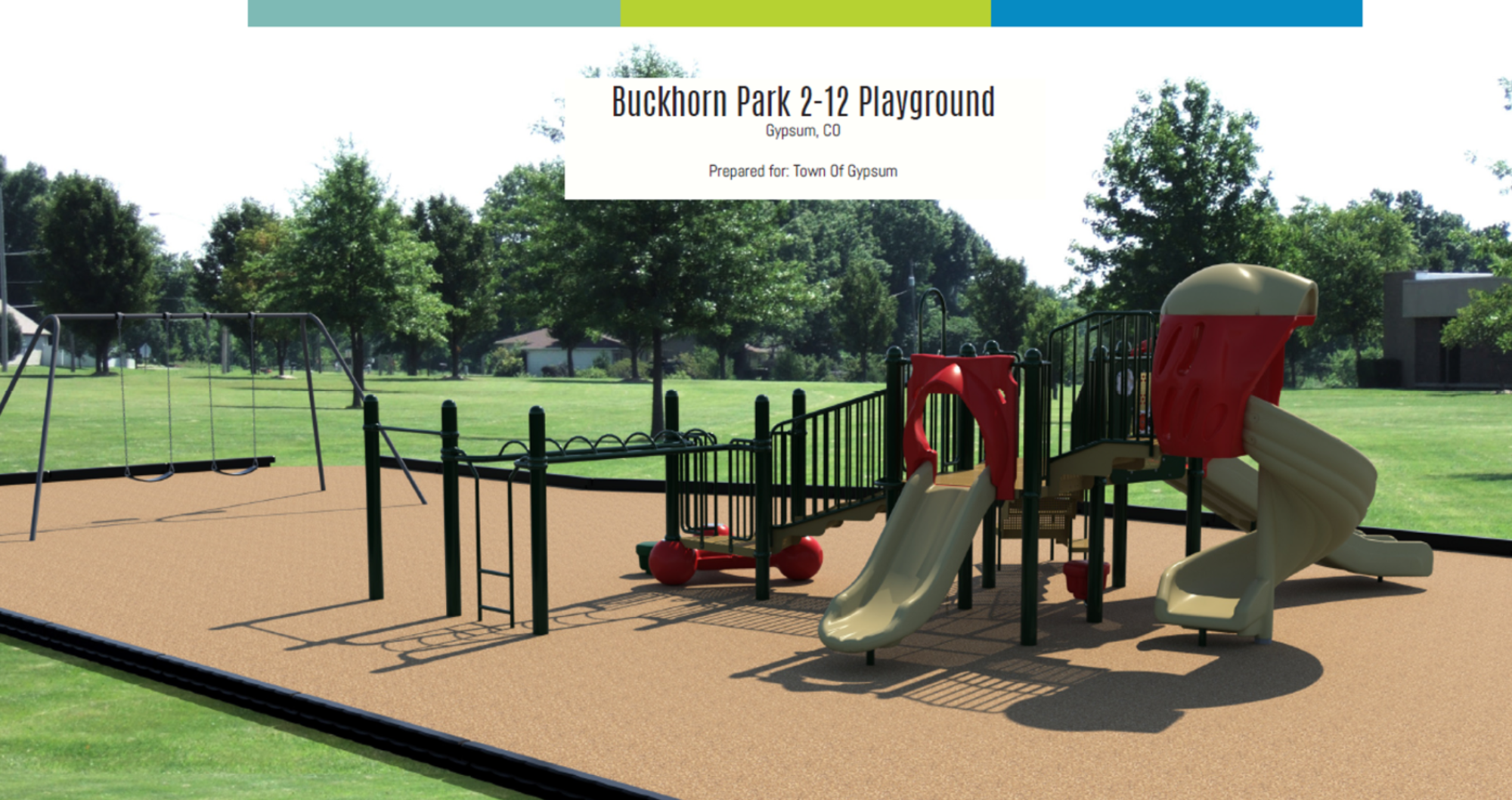 Playground in Buckhorn Park, Gypsum, CO with slides, swings, and climbing structures.