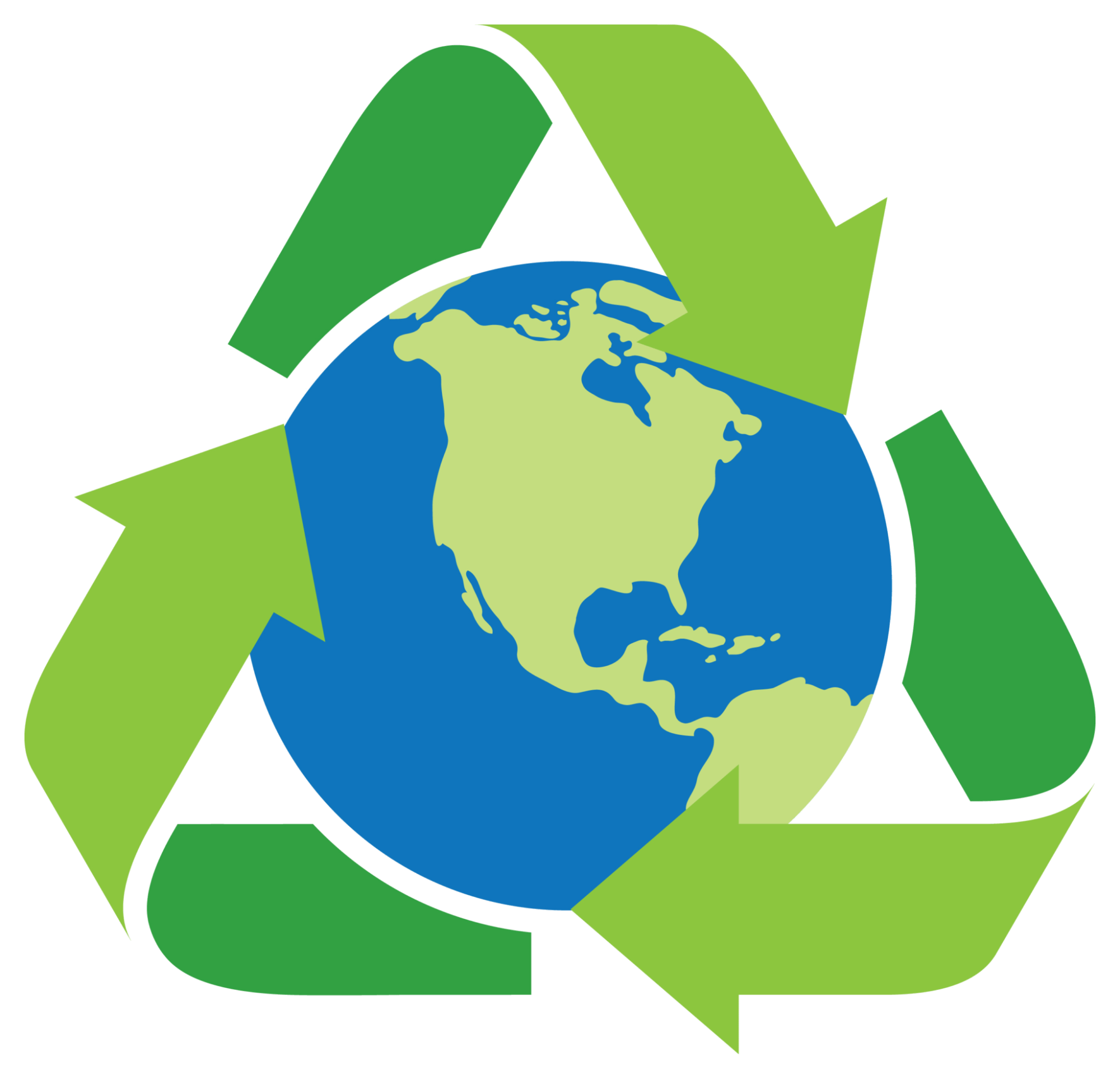 Earth inside a recycling symbol with green arrows, promoting environmental sustainability.