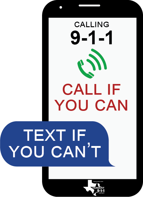 A poster advises to call 9-1-1 if possible, or text if you can't.