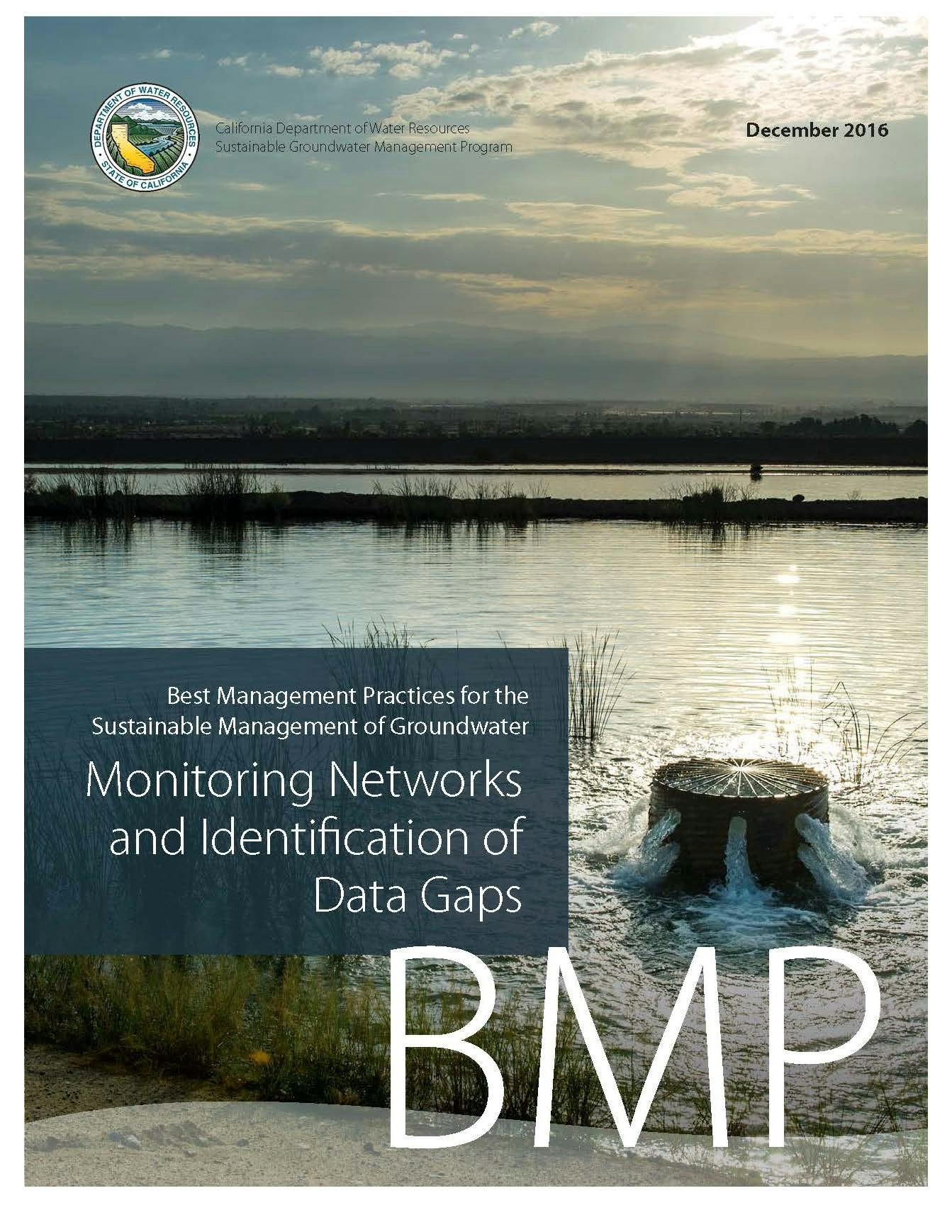 The image features a report cover from California's Department of Water Resources on sustainable groundwater management practices.