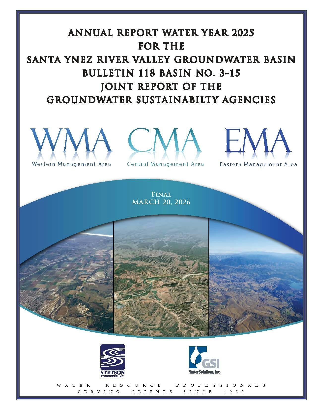 Annual report for the Santa Ynez River Valley Groundwater Basin, covering water year 2025, published March 20, 2026.