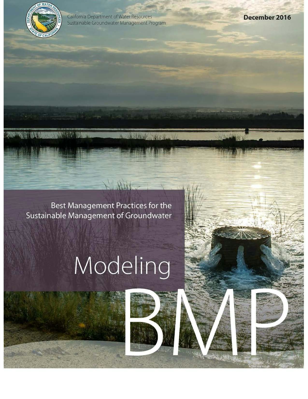 The image is a cover page for a document on Best Management Practices for groundwater sustainability, dated December 2016.