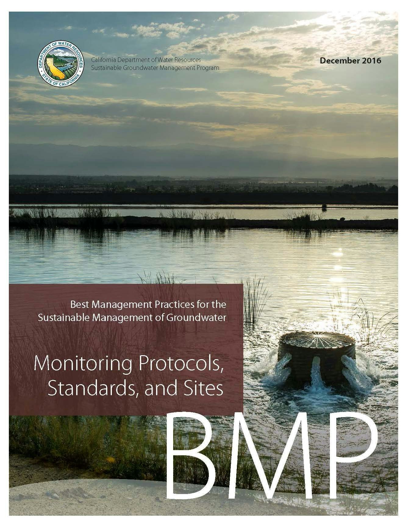 The image features a cover page for a report by the California Department of Water Resources on sustainable groundwater management.