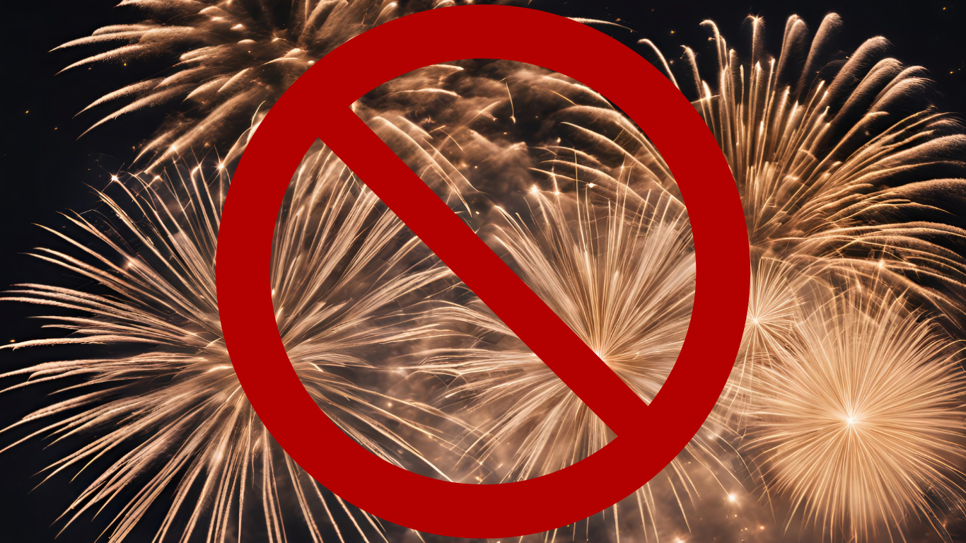 Fireworks with a red prohibition symbol overlay.