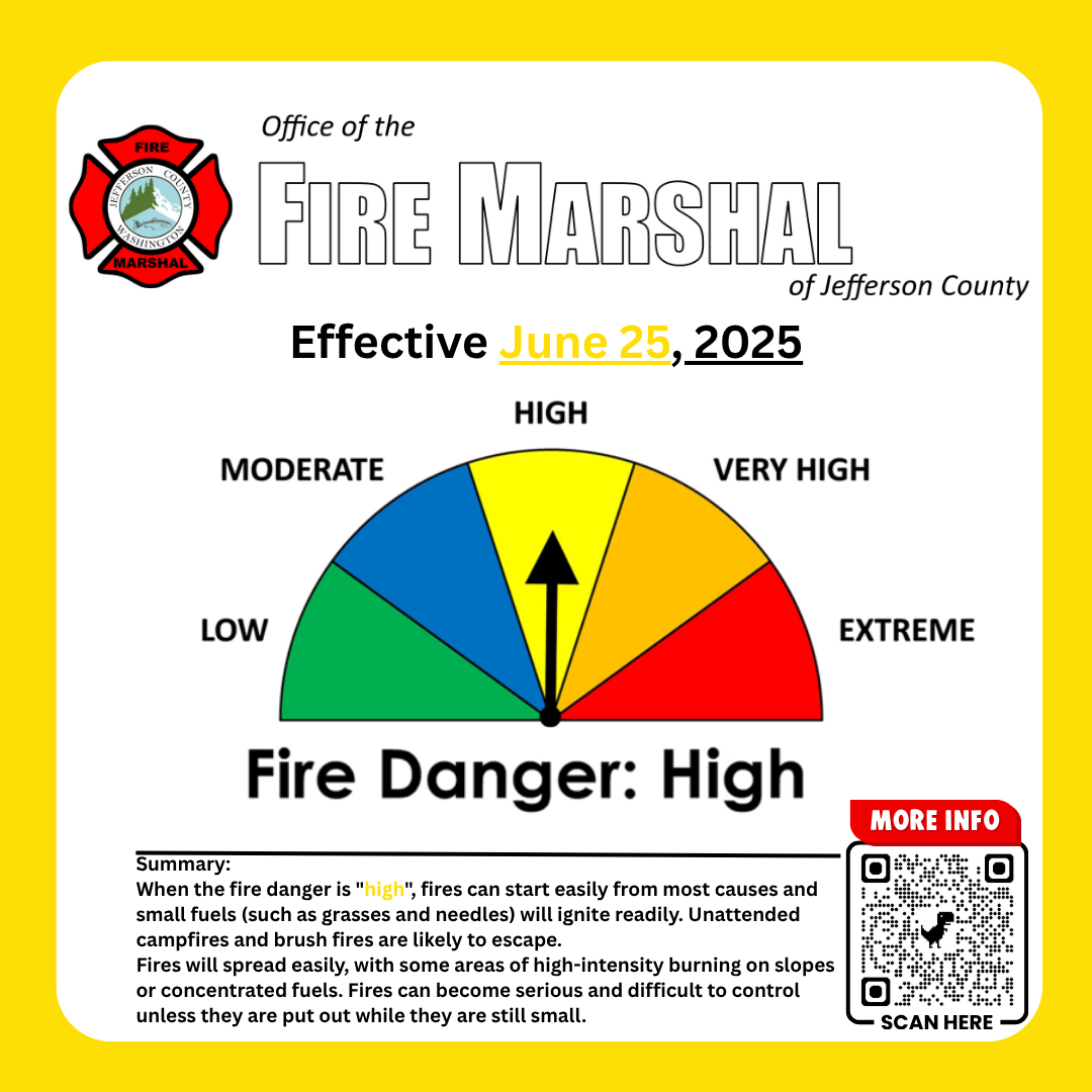 Fire danger is high as of June 25, 2025, in Jefferson County. Fires can start easily and spread rapidly; caution advised.