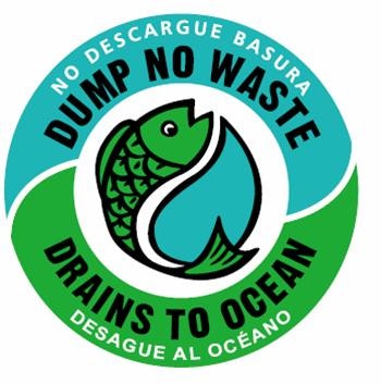 logo, fish, dump no waste, blue and green circle