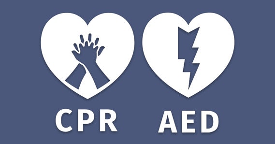 May contain: logo CPR Logo, AED logo, Heart