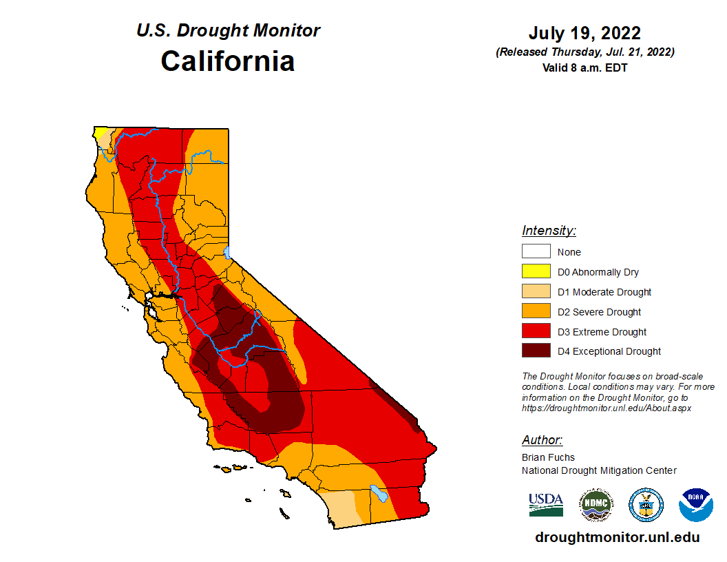 July 2022 US Drought Monitor Map and Chart