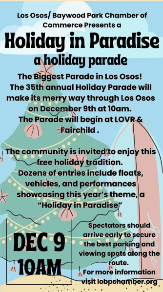 May contain: advertisement and poster; Holiday in Paradise Christmas Parade, December 9 at 10 AM 35th Annual