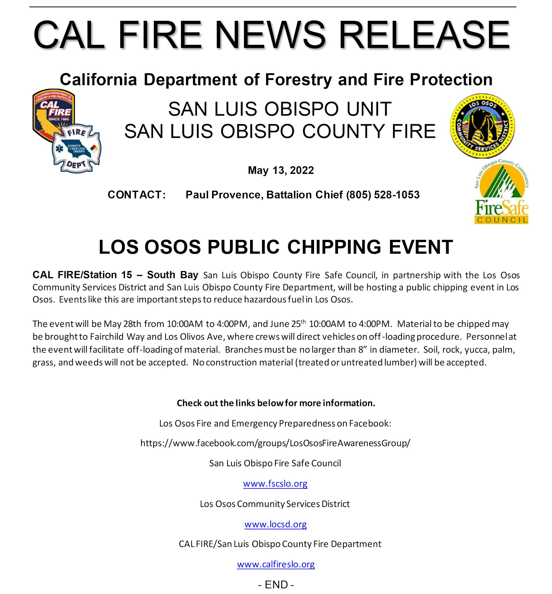 Notice about Chipping Event in Los Osos