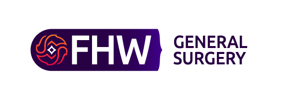 Logo with "FHW General Surgery" and an abstract symbol on the left.