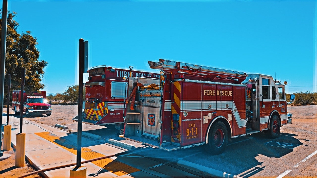 May contain: transportation, vehicle, machine, wheel, truck, fire truck, and fire station