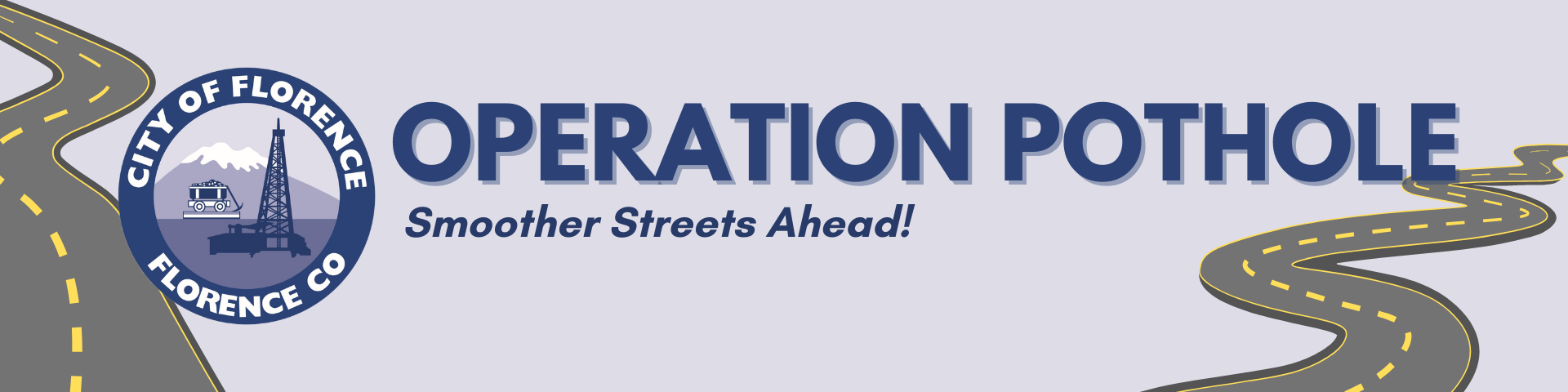 A graphic for "Operation Pothole" by the City of Florence, CO, promoting smoother streets ahead.