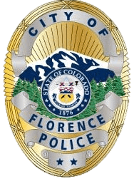 Badge of the Florence Police Department, Colorado, with mountain graphics.