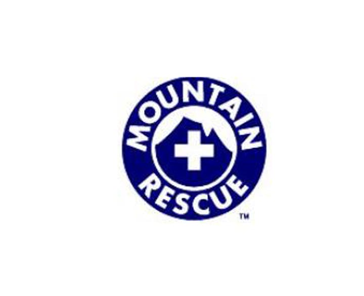 The image features a logo for "Mountain Rescue," incorporating mountain imagery and a medical cross symbol in blue and white.