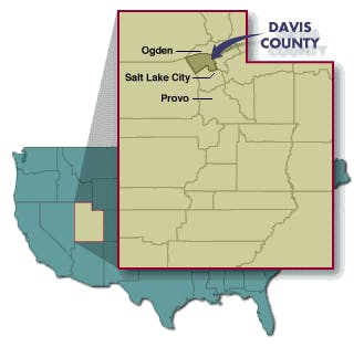 map of Utah with Davis County pin pointed