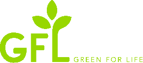 Logo with "GFL" and "GREEN FOR LIFE" text, featuring a leaf design.