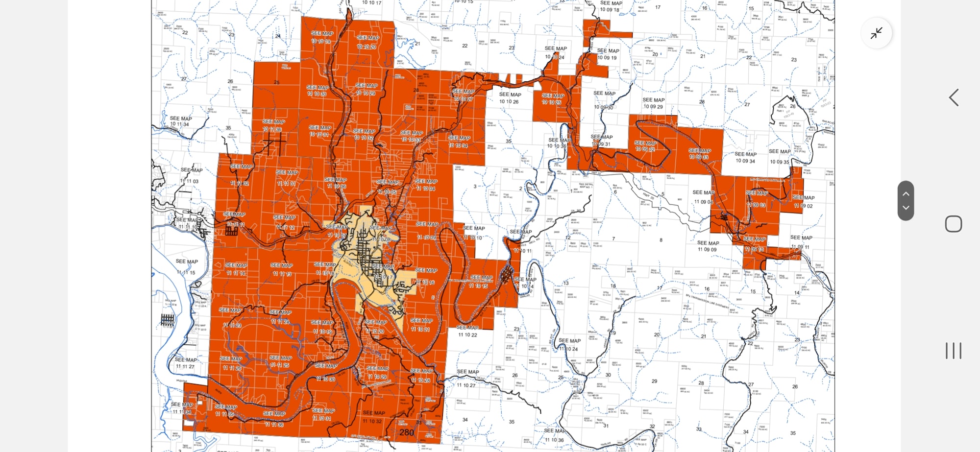 This image displays a map with orange overlays on certain regions, possibly indicating specific zoning, data, or areas of interest.