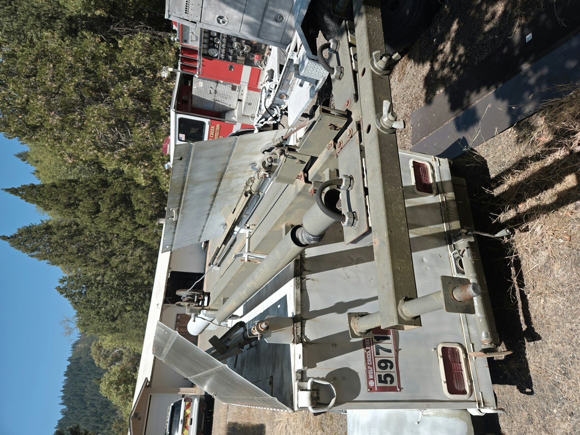 Rear view of mobile generator showing light mast